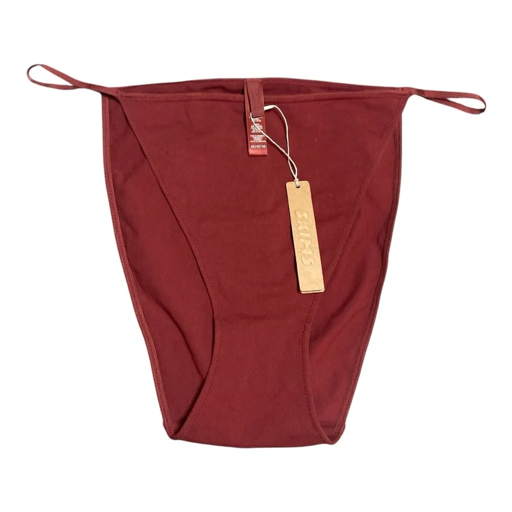 SKIMS Bundle of Brown Velour Bikini Bottoms & Maroon Bikini Underwear | 4X